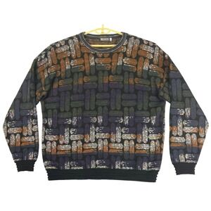 Megalos Mens 2XLT Vintage Basketweave Knit Sweater Multi Color USA Acrylic